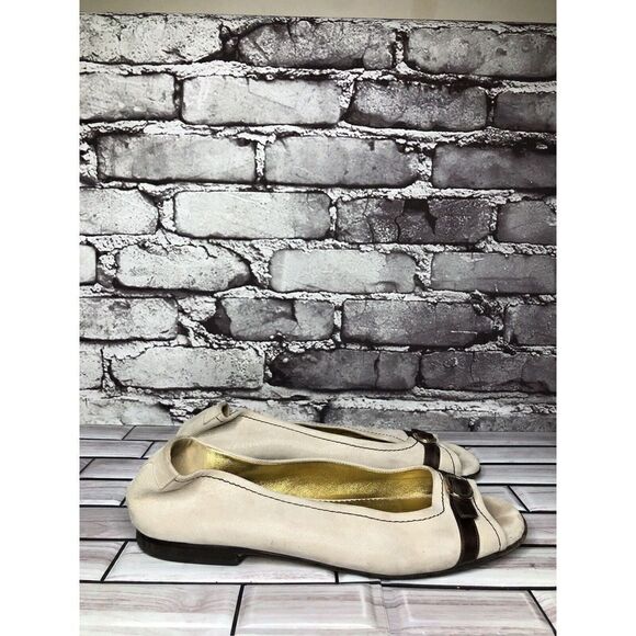 Taryn Rose Ivory Leather Brown Leather Strap Pumps Peep Toe Shoes Women sz 39EU - Picture 3 of 16